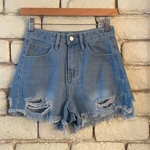 Jessica Jeans Distressed Blue Denim Shorts Size XS‎